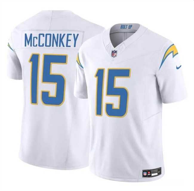 Men & Women & Youth Los Angeles Chargers #15 Ladd McConkey White 2024 F.U.S.E Draft Vapor Limited Stitched Jersey